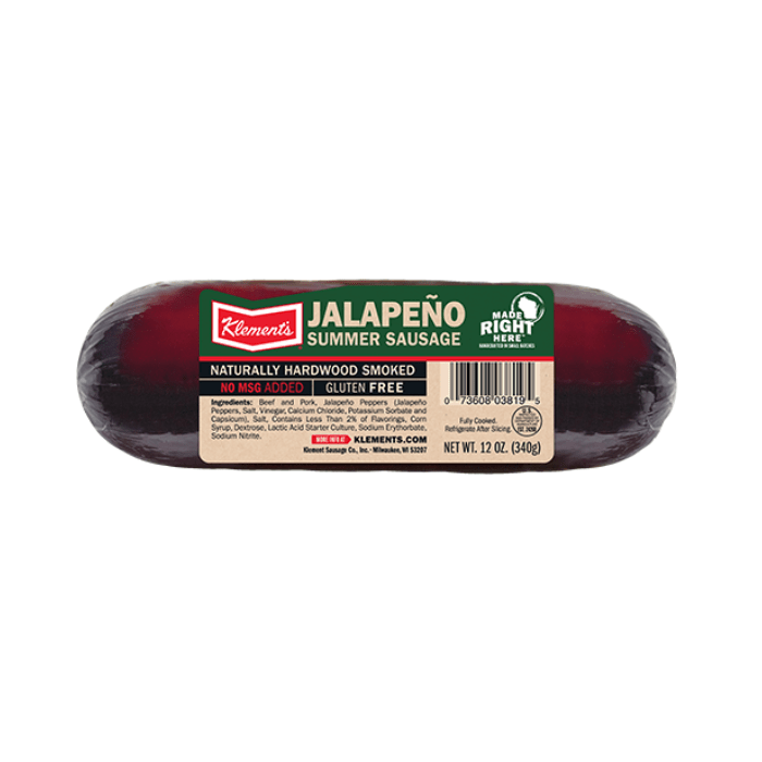 Klement’s Jalapeno Summer Sausage, 12 oz [Refrigerate After Opening
