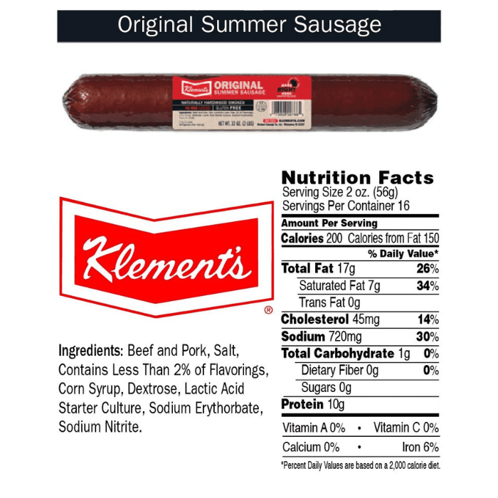Klement’s Original Summer Log, 2 Lbs [Refrigerate After Opening] Meats Klement's 