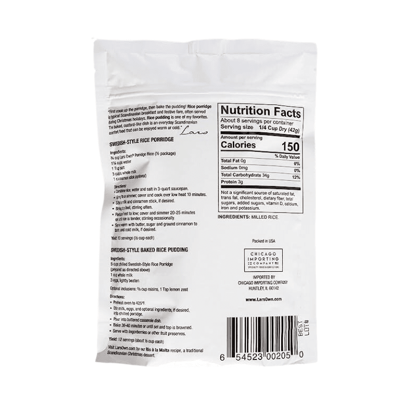 Lars Own Scandinavian Style Porridge Rice, 12 oz | Supermarket Italy