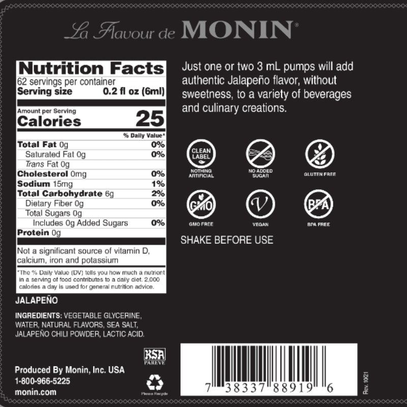 Monin Jalapeno Concentrated Flavor, 12.7 oz Coffee & Beverages Monin 