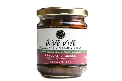 Olive Vive Taggiasca Olives with Almonds, 6 oz (170g) Olives & Capers Ritrovo 