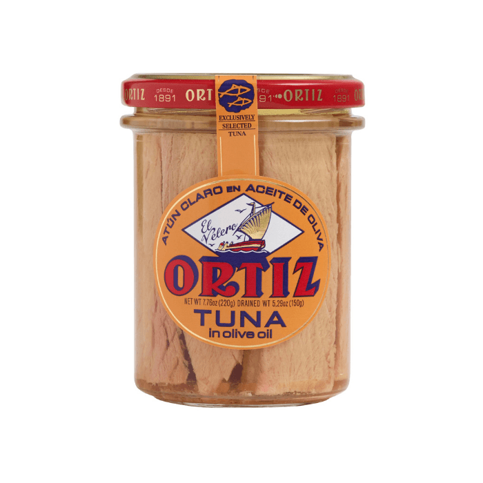 Ortiz Yellow Fin Tuna in Olive Oil Jar, 7.76 oz (220 g) Seafood Ortiz 