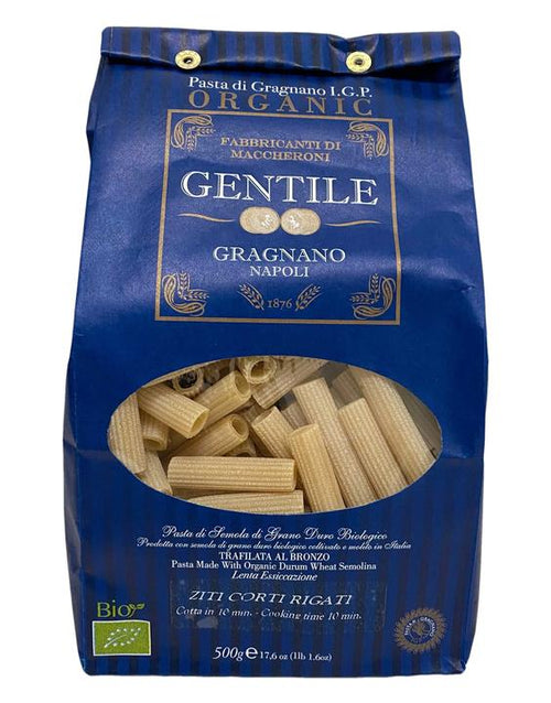 Pastificio Gentile Organic Ziti Corti Rigati Pasta di Gragnano IGP, 17.6 oz