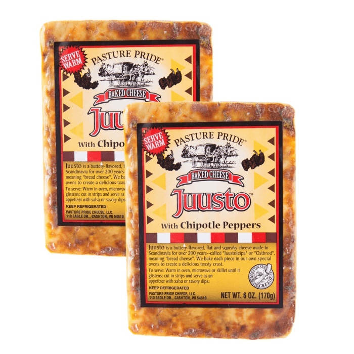 Pasture Pride Juusto Baked Cheese with Chipotle Peppers, 6 oz [Pack of 2]