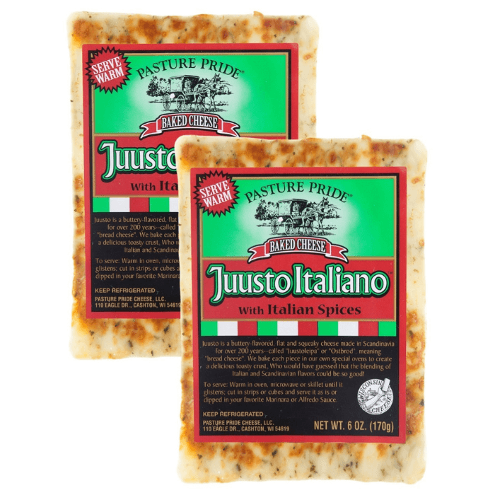 Pasture Pride Juusto Italiano Baked Cheese with Italian Spices, 6 oz [Pack of 2]