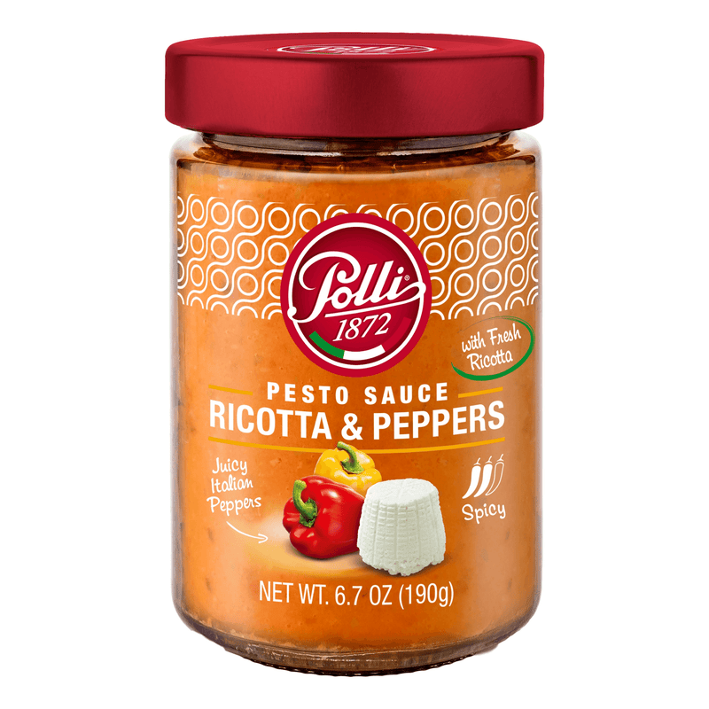 Italian pesto sauce made with ricotta cheese and red peppers