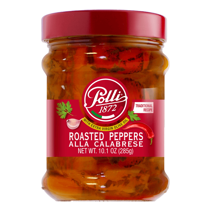 Italian roasted peppers flavored with garlic and chili pepper.