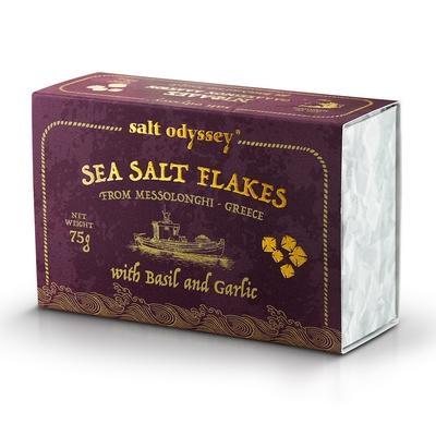 Salt Odyssey Sea Salt Flakes with Basil and Garlic, 2.6 oz (75 g) Pantry Salt Odyssey 