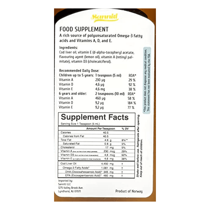 Sanniti 100% Natural Lemon Cod Liver Oil, 8.45 oz Health & Beauty Sanniti 