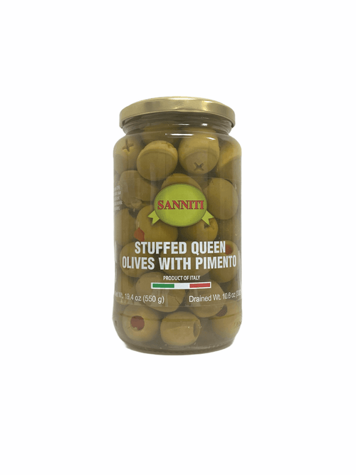 Sanniti Pitted Queen Stuffed Olives Jar, 19.4 oz (550g) Olives & Capers Sanniti 