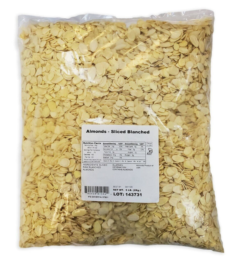 Sliced Blanched Almonds - 5 lbs