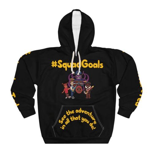 #SquadGoals Adventure Ted AOP Unisex Pullover Hoodie - Black Childhood Cancer Society 