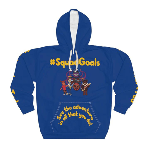 #SquadGoals Adventure Ted AOP Unisex Pullover Hoodie - Blue Childhood Cancer Society 