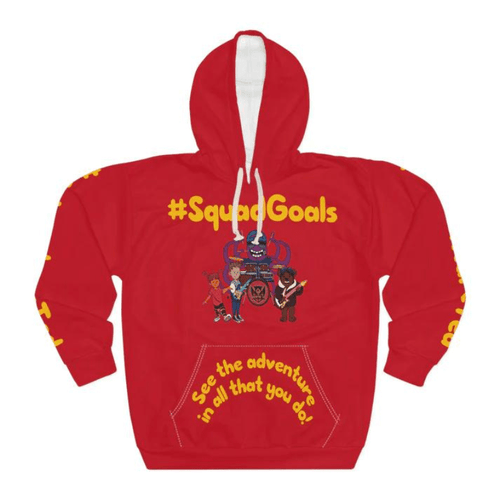 #SquadGoals Adventure Ted AOP Unisex Pullover Hoodie - Maroon Childhood Cancer Society 