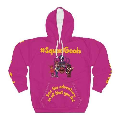 #SquadGoals Adventure Ted AOP Unisex Pullover Hoodie - Pink Childhood Cancer Society 