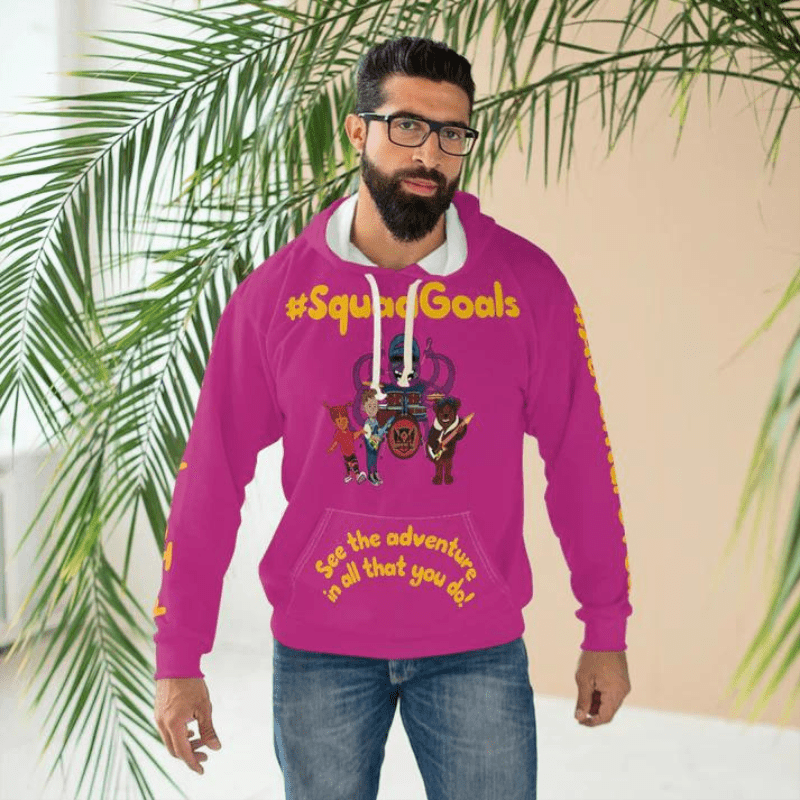 #SquadGoals Adventure Ted AOP Unisex Pullover Hoodie - Pink