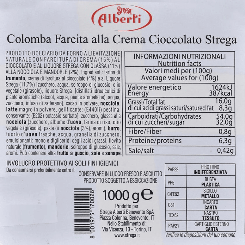 Strega Alberti Chocolate Colomba With Strega Liquor, 2 Lbs Sweets & Snacks Strega 
