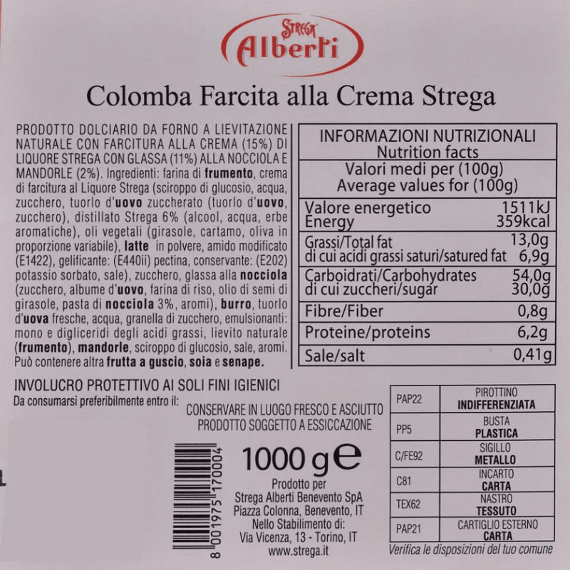 Strega Alberti Traditional Colomba With Strega Liquor, 2 Lbs Sweets & Snacks Strega 