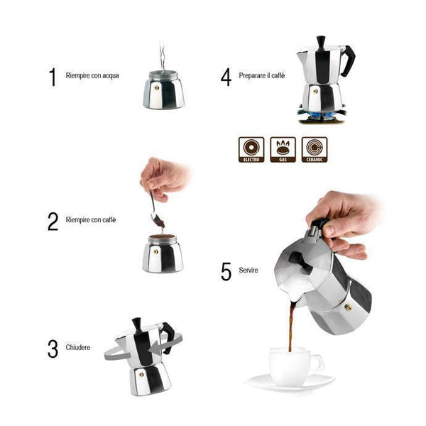 Bialetti Moka Aluminum Italian Mocha Coffee Maker - 3 cups