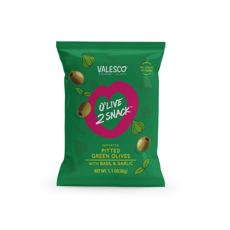 Valesco Basil & Garlic Pitted Green O'lives 2 Snack, 1.1 oz Olives & Capers Valesco 