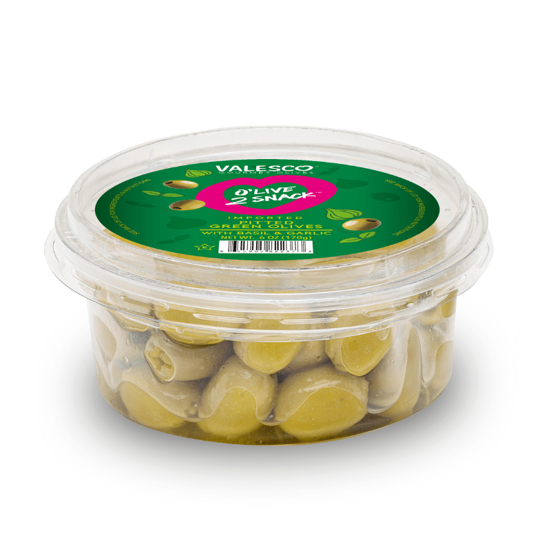 Valesco Basil & Garlic Pitted Green O'lives 2 Snack, 6 oz Olives & Capers Valesco 