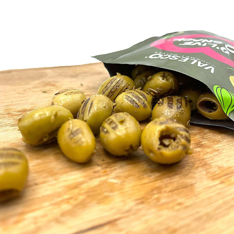 Valesco Grilled and Marinated Pitted Green O'lives 2 Snack, 3 oz Olives & Capers Valesco 
