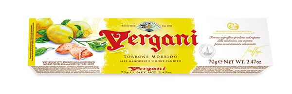 Vergani 01360 Soft Nougat Torrone with Almonds and Lemon, 2.46 oz (70 g)