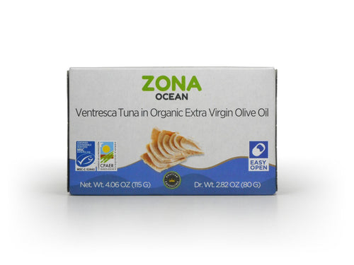 Zona Ocean Tuna Belly Ventresca in Organic Extra Virgin Olive Oil, 4 oz